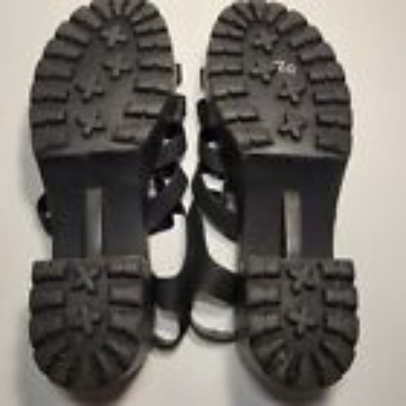 Black Gladiator Chunky Lug Sole Platform Ankle Strap Open Toe Sandal Size 10 - Picture 9 of 10